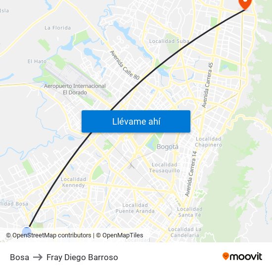 Bosa to Fray Diego Barroso map