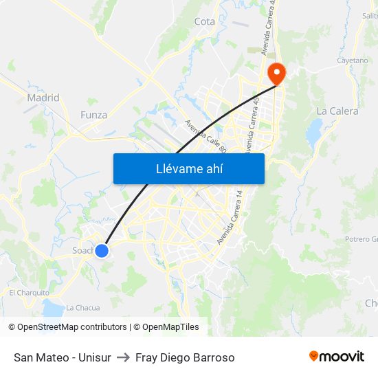 San Mateo - Unisur to Fray Diego Barroso map