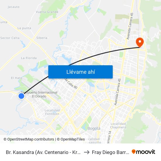 Br. Kasandra (Av. Centenario - Kr 134a) to Fray Diego Barroso map