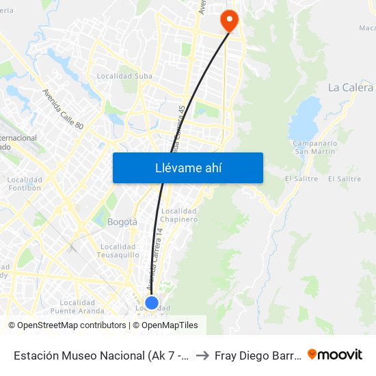 Estación Museo Nacional (Ak 7 - Cl 29) to Fray Diego Barroso map