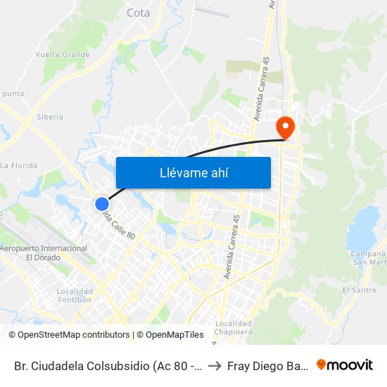 Br. Ciudadela Colsubsidio (Ac 80 - Kr 112a) to Fray Diego Barroso map