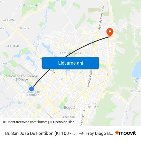 Br. San José De Fontibón (Kr 100 - Av. Esperanza) to Fray Diego Barroso map