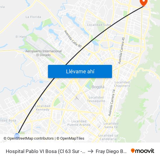 Hospital Pablo VI Bosa (Cl 63 Sur - Kr 77g) (A) to Fray Diego Barroso map