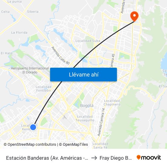 Estación Banderas (Av. Américas - Kr 78a) (A) to Fray Diego Barroso map
