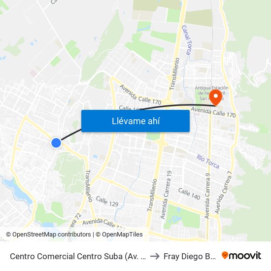 Centro Comercial Centro Suba (Av. Suba - Kr 91) to Fray Diego Barroso map