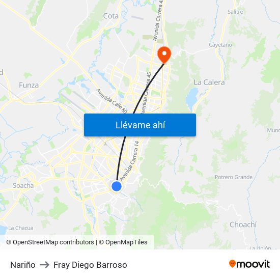 Nariño to Fray Diego Barroso map