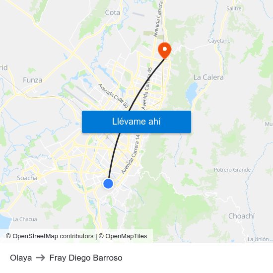 Olaya to Fray Diego Barroso map