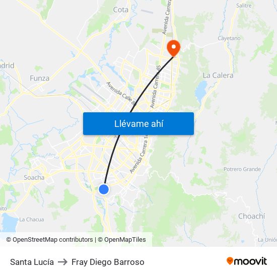 Santa Lucía to Fray Diego Barroso map
