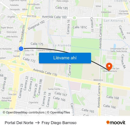 Portal Del Norte to Fray Diego Barroso map