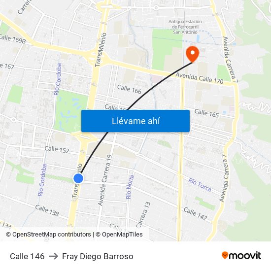 Calle 146 to Fray Diego Barroso map