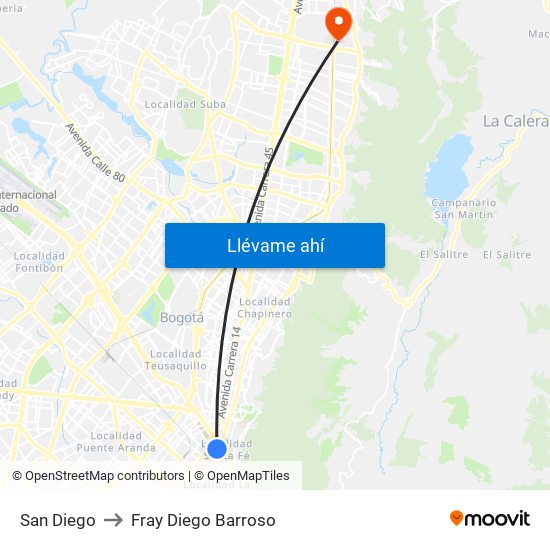 San Diego to Fray Diego Barroso map