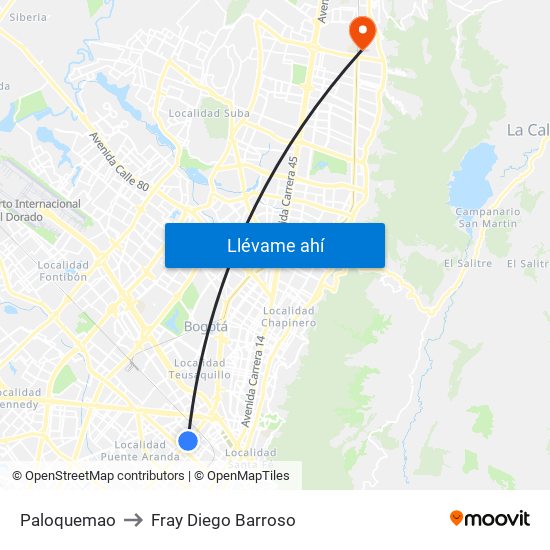 Paloquemao to Fray Diego Barroso map