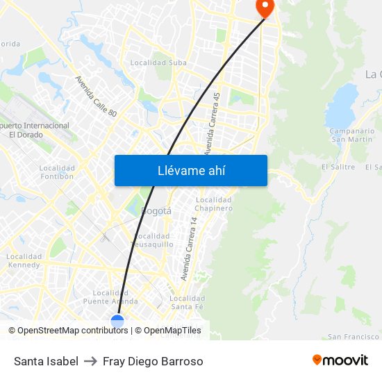 Santa Isabel to Fray Diego Barroso map