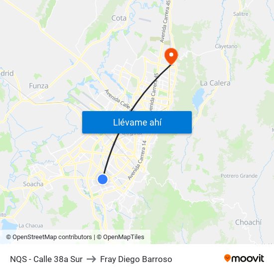 NQS - Calle 38a Sur to Fray Diego Barroso map