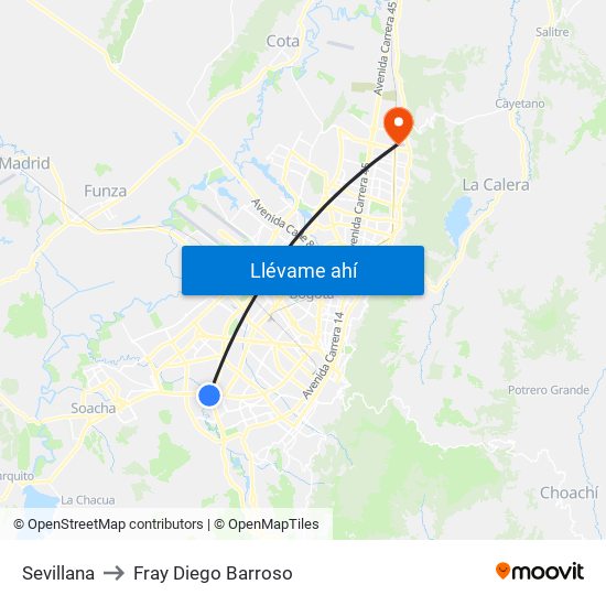 Sevillana to Fray Diego Barroso map