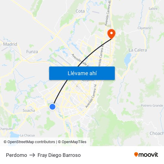 Perdomo to Fray Diego Barroso map
