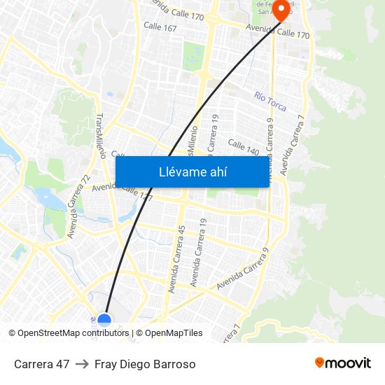 Carrera 47 to Fray Diego Barroso map