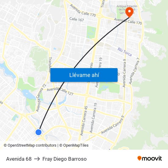 Avenida 68 to Fray Diego Barroso map