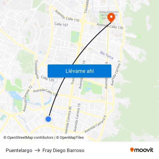 Puentelargo to Fray Diego Barroso map