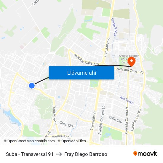 Suba - Transversal 91 to Fray Diego Barroso map