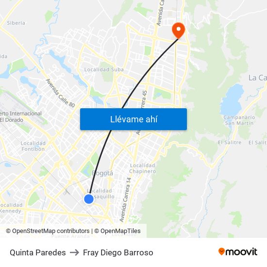 Quinta Paredes to Fray Diego Barroso map