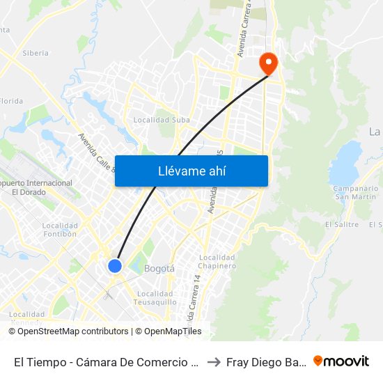 El Tiempo - Cámara De Comercio De Bogotá to Fray Diego Barroso map