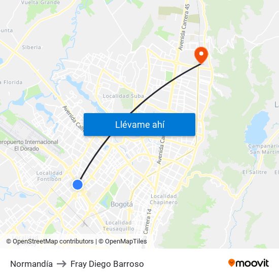 Normandía to Fray Diego Barroso map