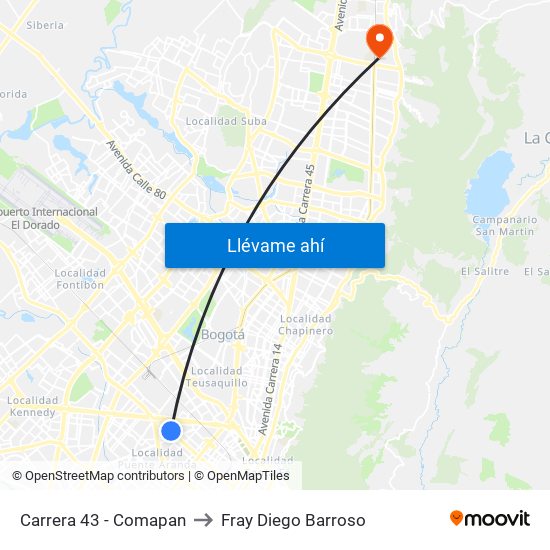 Carrera 43 - Comapan to Fray Diego Barroso map