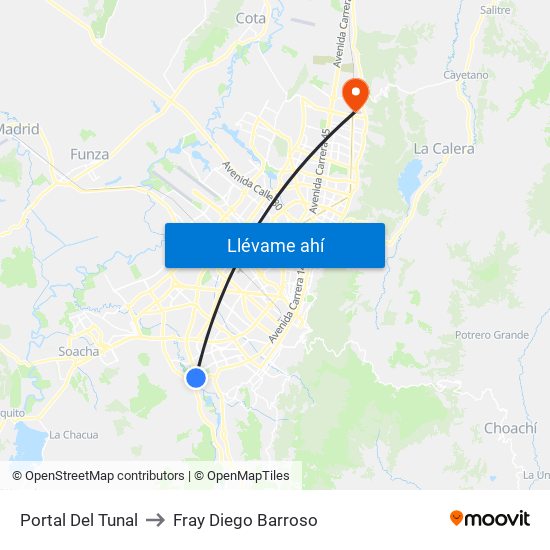 Portal Del Tunal to Fray Diego Barroso map