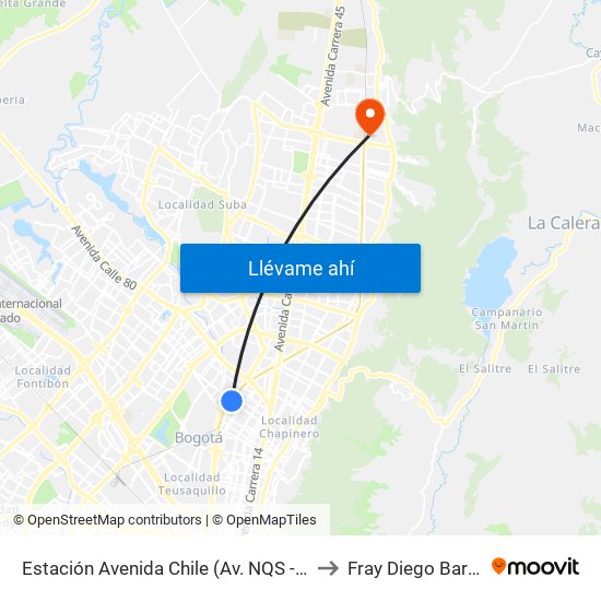 Estación Avenida Chile (Av. NQS - Cl 71c) to Fray Diego Barroso map