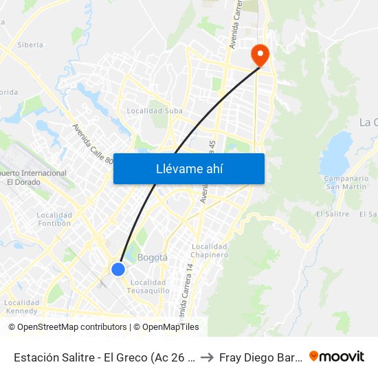 Estación Salitre - El Greco (Ac 26 - Ak 68) to Fray Diego Barroso map