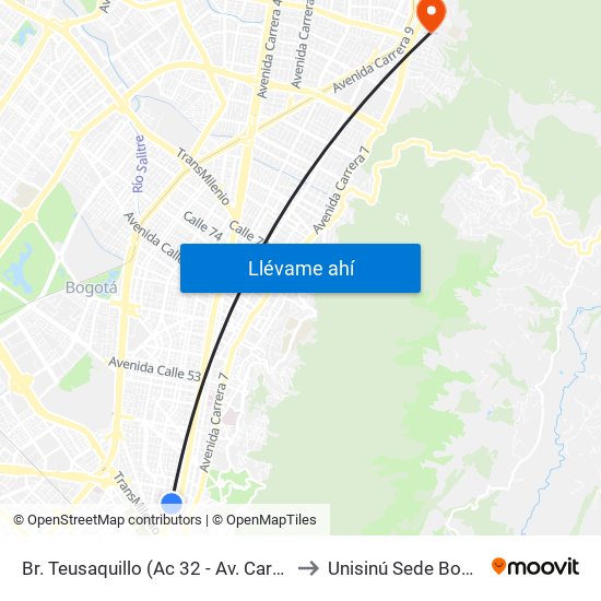 Br. Teusaquillo (Ac 32 - Av. Caracas) to Unisinú Sede Bogotá map