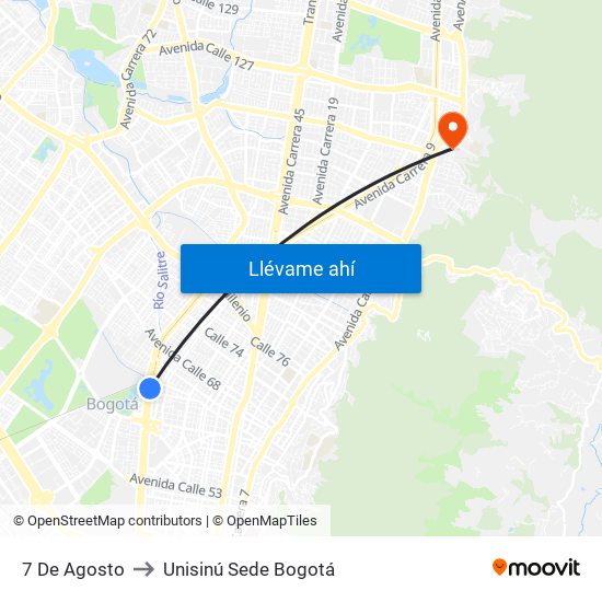 7 De Agosto to Unisinú Sede Bogotá map
