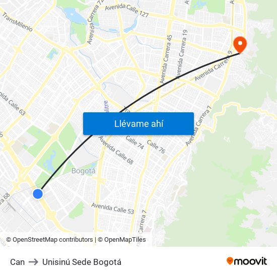 Can to Unisinú Sede Bogotá map