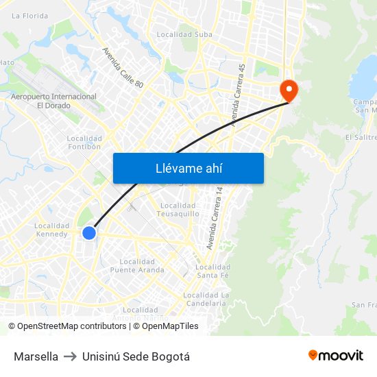 Marsella to Unisinú Sede Bogotá map