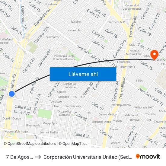 7 De Agosto to Corporación Universitaria Unitec (Sede A) map