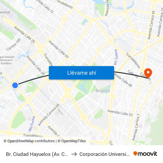 Br. Ciudad Hayuelos (Av. Centenario - Av. C. De Cali) to Corporación Universitaria Unitec (Sede A) map