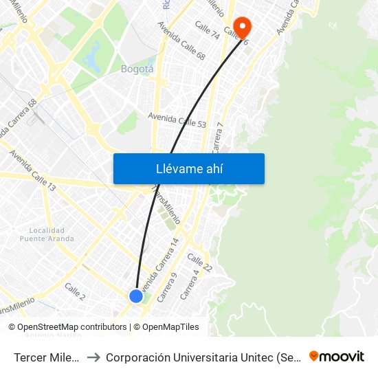 Tercer Milenio to Corporación Universitaria Unitec (Sede A) map