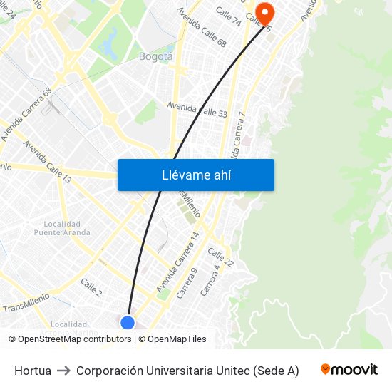 Hortua to Corporación Universitaria Unitec (Sede A) map