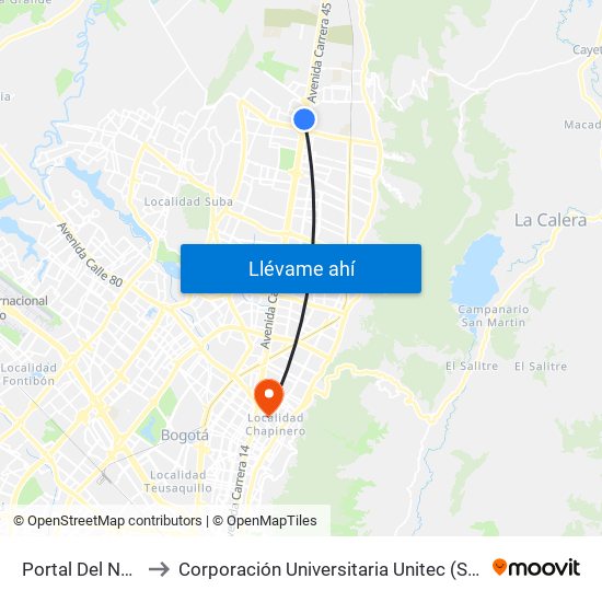 Portal Del Norte to Corporación Universitaria Unitec (Sede A) map