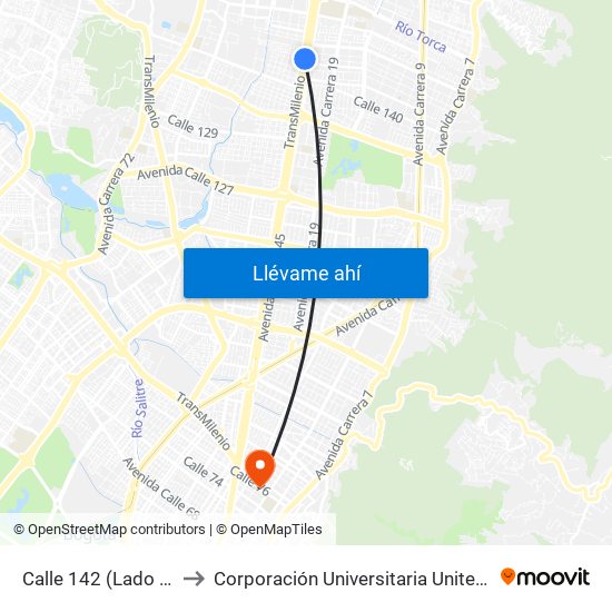 Calle 142 (Lado Norte) to Corporación Universitaria Unitec (Sede A) map