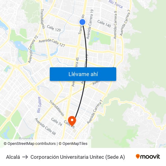 Alcalá to Corporación Universitaria Unitec (Sede A) map