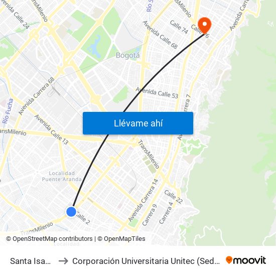 Santa Isabel to Corporación Universitaria Unitec (Sede A) map