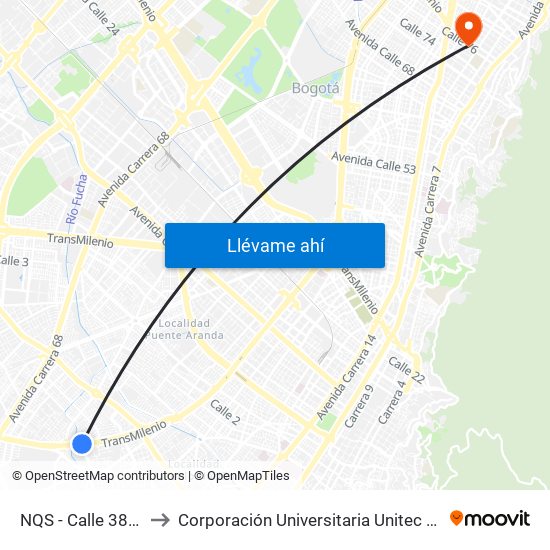 NQS - Calle 38a Sur to Corporación Universitaria Unitec (Sede A) map