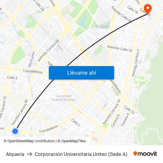 Alquería to Corporación Universitaria Unitec (Sede A) map