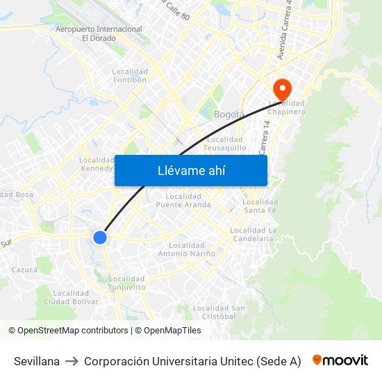 Sevillana to Corporación Universitaria Unitec (Sede A) map