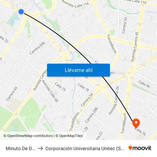 Minuto De Dios to Corporación Universitaria Unitec (Sede A) map