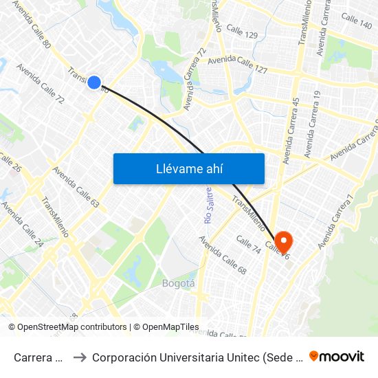 Carrera 90 to Corporación Universitaria Unitec (Sede A) map