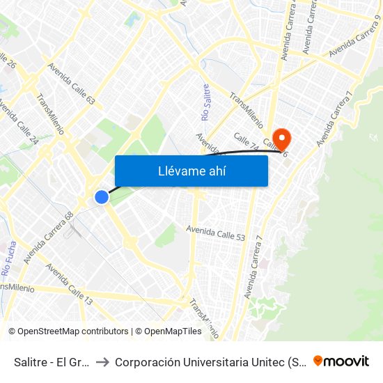 Salitre - El Greco to Corporación Universitaria Unitec (Sede A) map