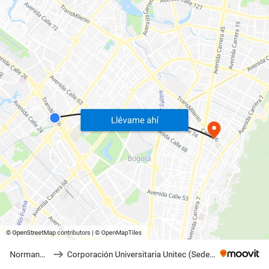 Normandía to Corporación Universitaria Unitec (Sede A) map